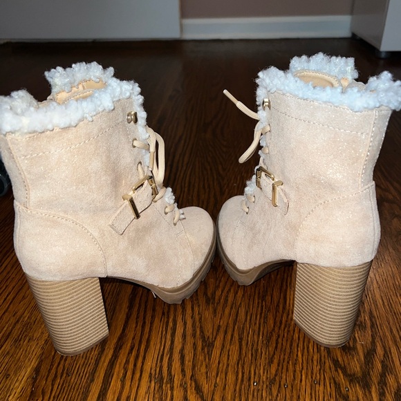Express Pink and White Fur Heeled Boot - Picture 4 of 6
